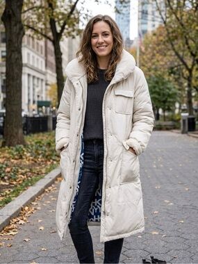 DKNY Cream Long Puffer Coat size S